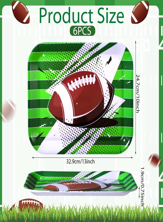 Singhoow 6 Pcs Football Serving Trays 13 x 10 Inch Plastic Football Snack Tailgate Party Serving Platter Reusable, Rectangular, Green for Sports Food Birthday Party Decorations - Image 2